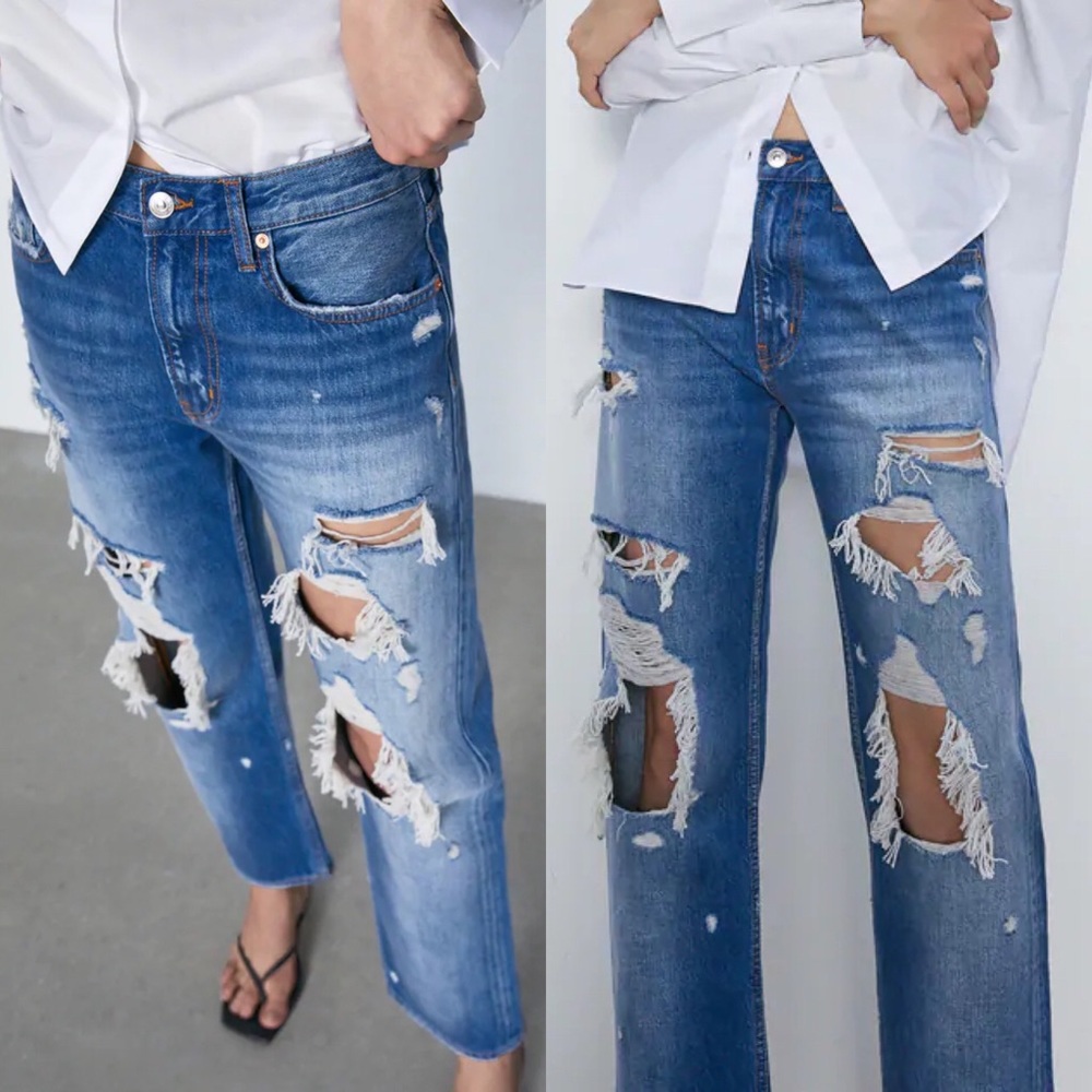Zara JEANS ZW PREMIUM STRAIGHT CROPPED JEANS new